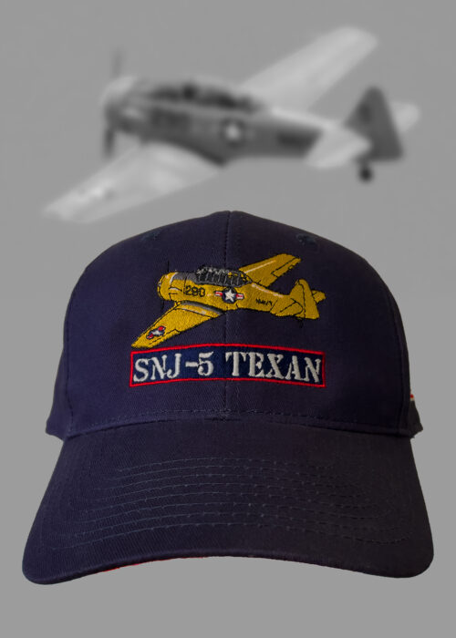 Navy Blue baseball style hat with the SNJ Texan logo embroidery